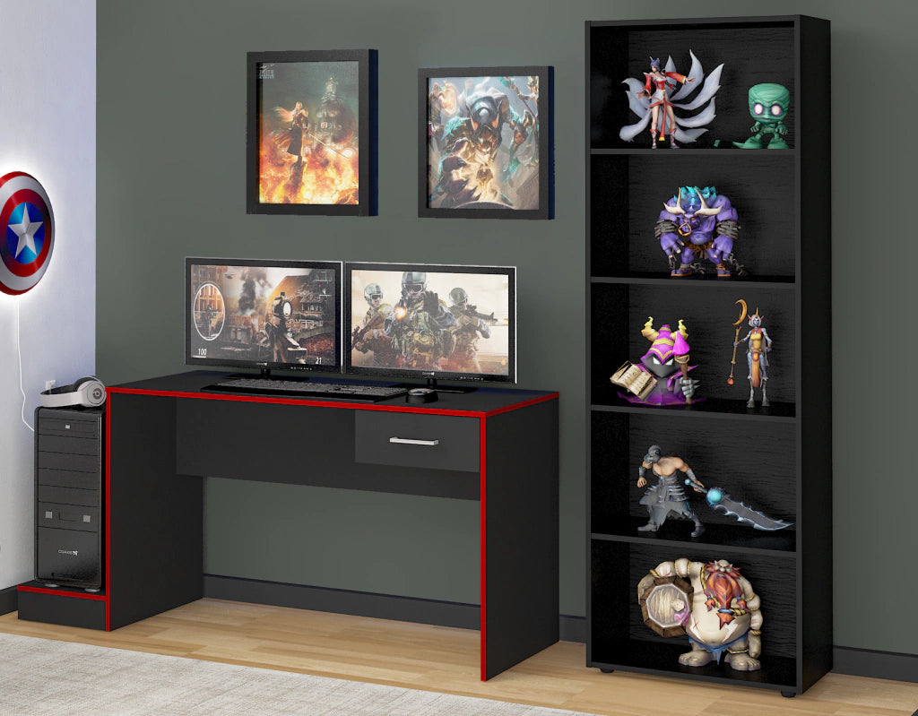 Mesa Escrivaninha Computador Gamer Artely C/ 1 Gaveta Preto/Vermelho