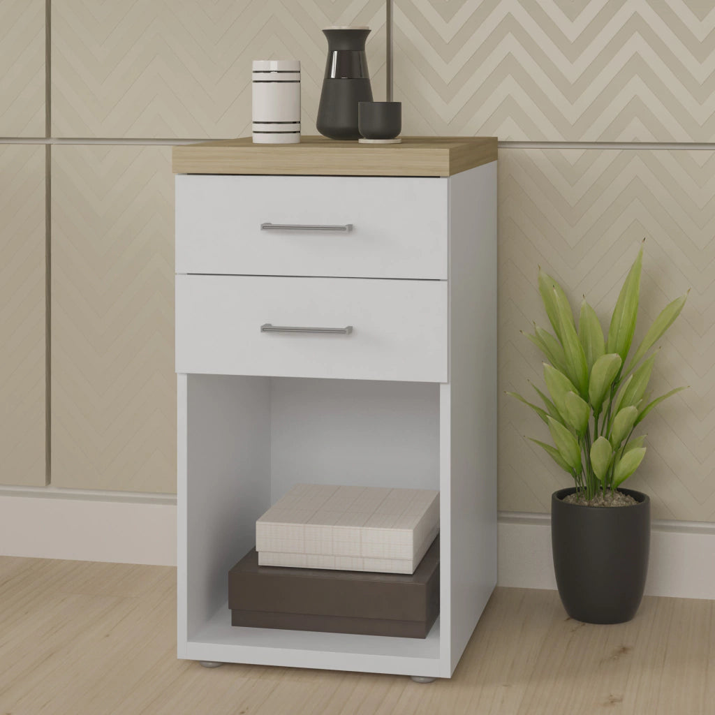 Gaveteiro Para Escritório Home Office toq Artany 2 Gavetas Olmo/Branco