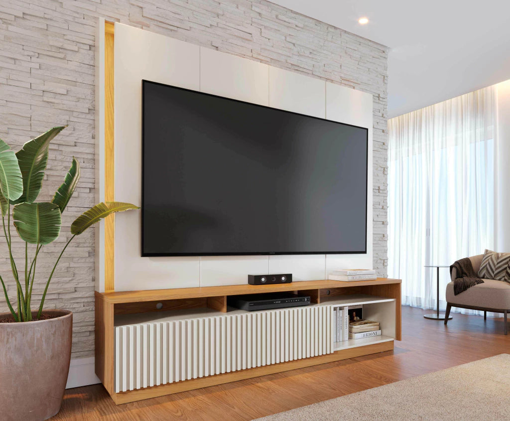Home theater para TV de até 75 polegadas com LED e portas de correr cor 01