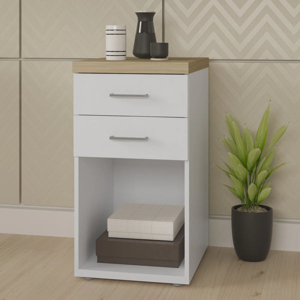 Gaveteiro Para Escritório Home Office toq Artany 2 Gavetas Olmo/Branco