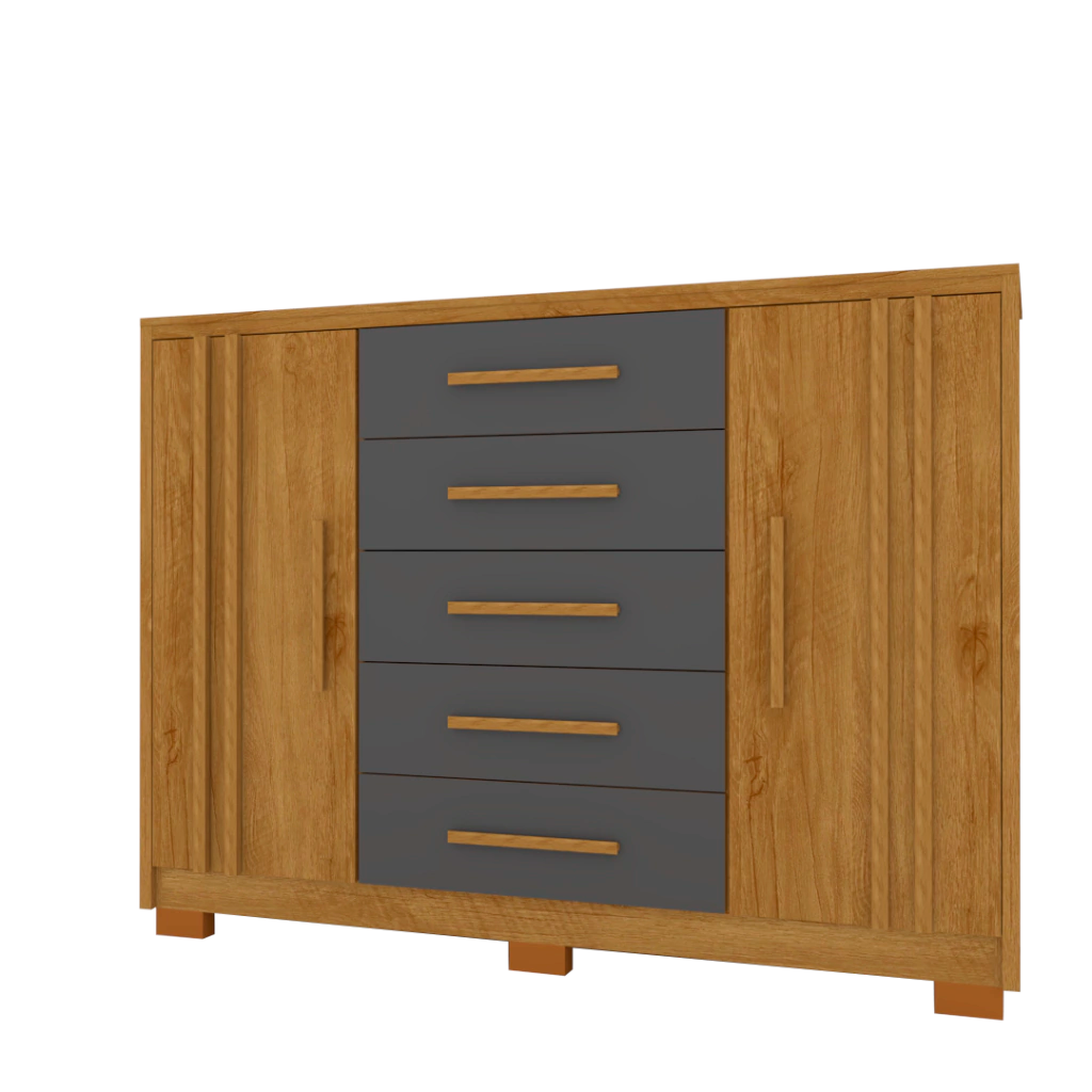 Cômoda de 1,55 100% MDF com portas ripadas cor 04