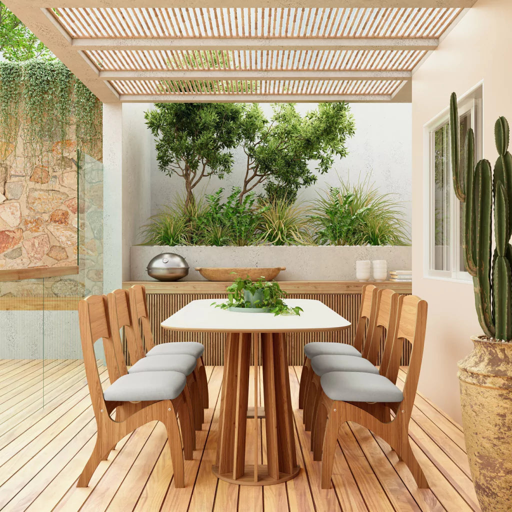 Mesa De Jantar Pés Ripados 180 Cm TM69 Off White Freijó